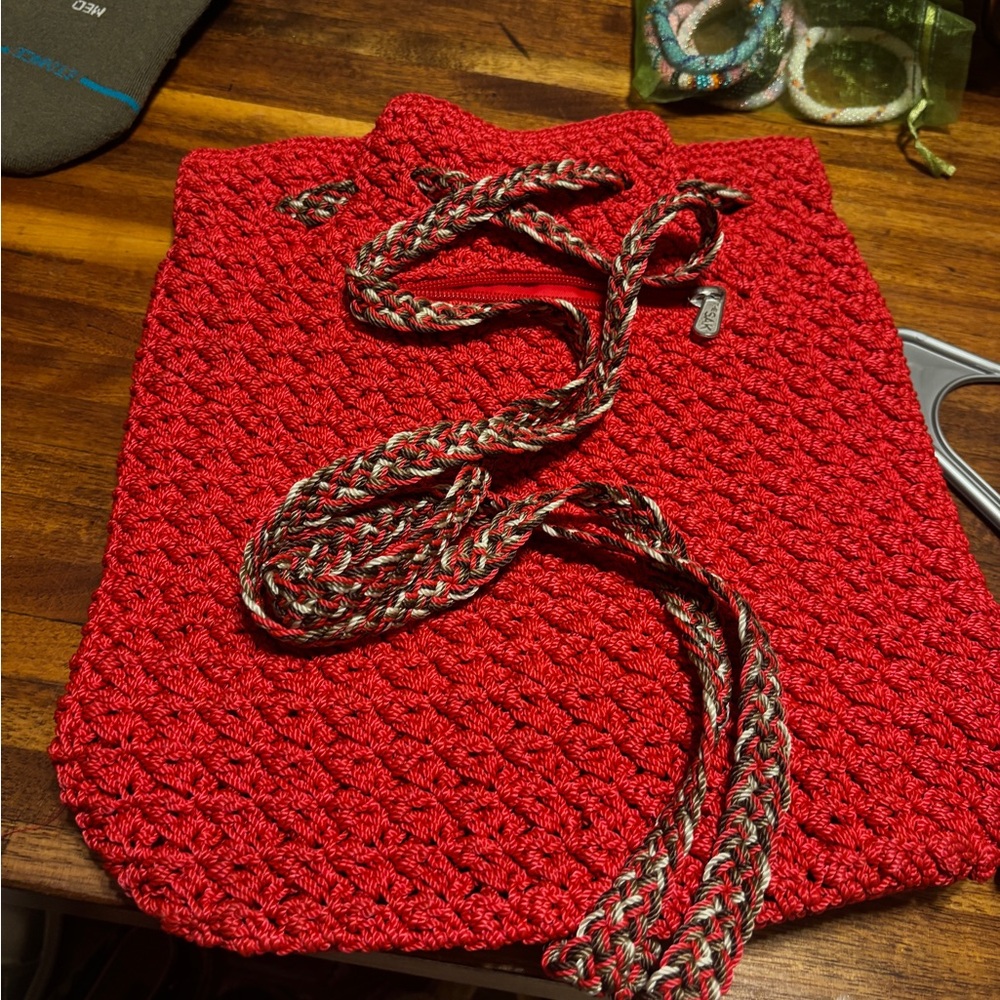 The Sak Red Crocheted Backpack with Braided Straps